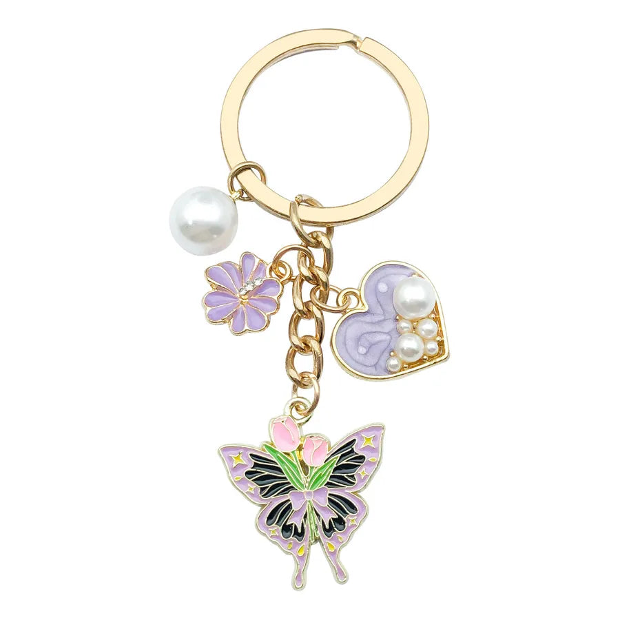 Cute Sweet Heart Shape Butterfly Alloy Enamel Bag Pendant Keychain