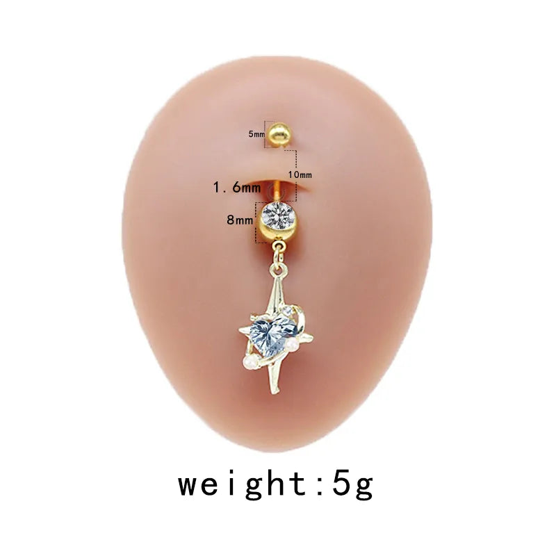 casual cute commute sunflower starry sky snowflake stainless steel copper plating inlay rhinestones zircon white gold plated gold plated belly ring