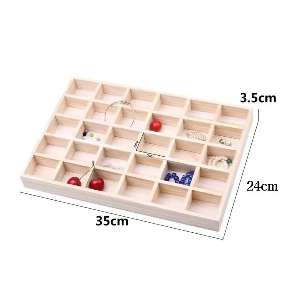 New Solid Wood Jewelry Storage Plate Bracelet Display Props Grid Empty Plate Storage Simple Style Wooden Material Jewelry Box