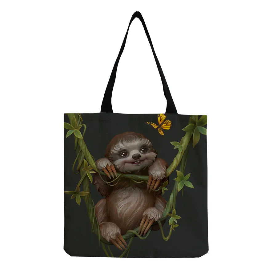 Women's Cute Cartoon Letter Linen Shopping bags