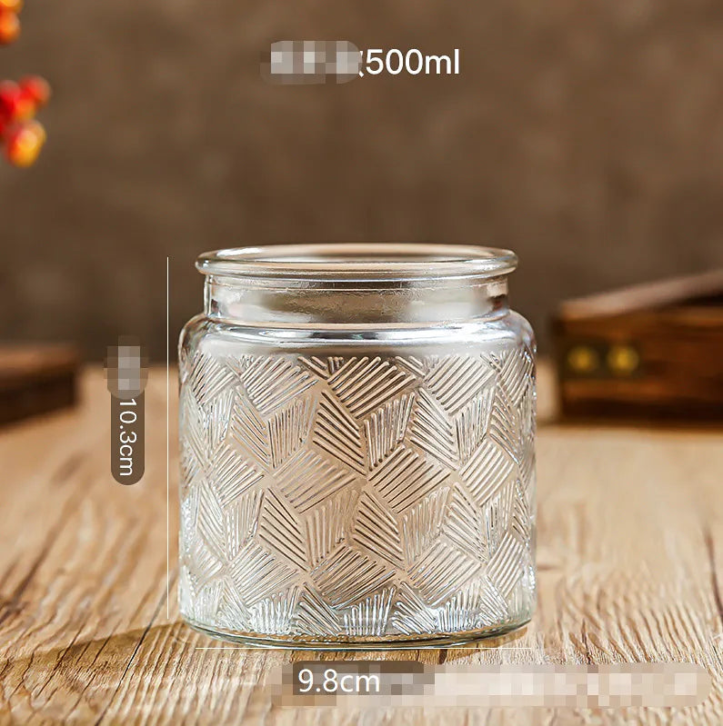 Glass Embossed Glass Sealed Jar Square Storage Jar Snack Dried Fruit Storage Jar Kitchen Household Glass Jar Vintage