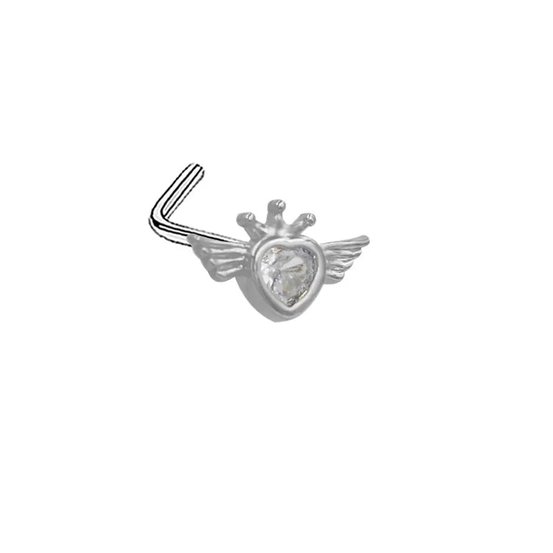 1 Piece Nose Rings & Studs Simple Style Classic Style Animal Heart Shape Snake 316L Stainless Steel  Copper Plating Inlay Acrylic Glass Zircon Gold Plated Nose Rings & Studs