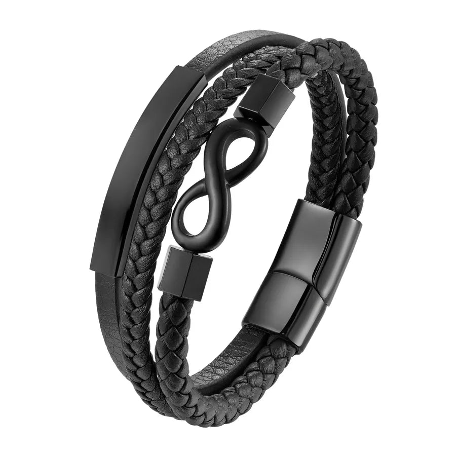 Hip-Hop Infinity Solid Color 316 Stainless Steel  Leather Wholesale Bracelets