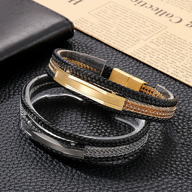 Punk Streetwear Geometric Titanium Steel 18K Gold Plated Men's Bracelets