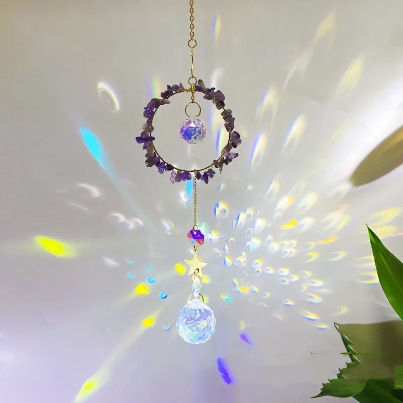 Romantic Circle Star K9 Crystal Natural Crystal Metal Dreamcatcher Wall Art