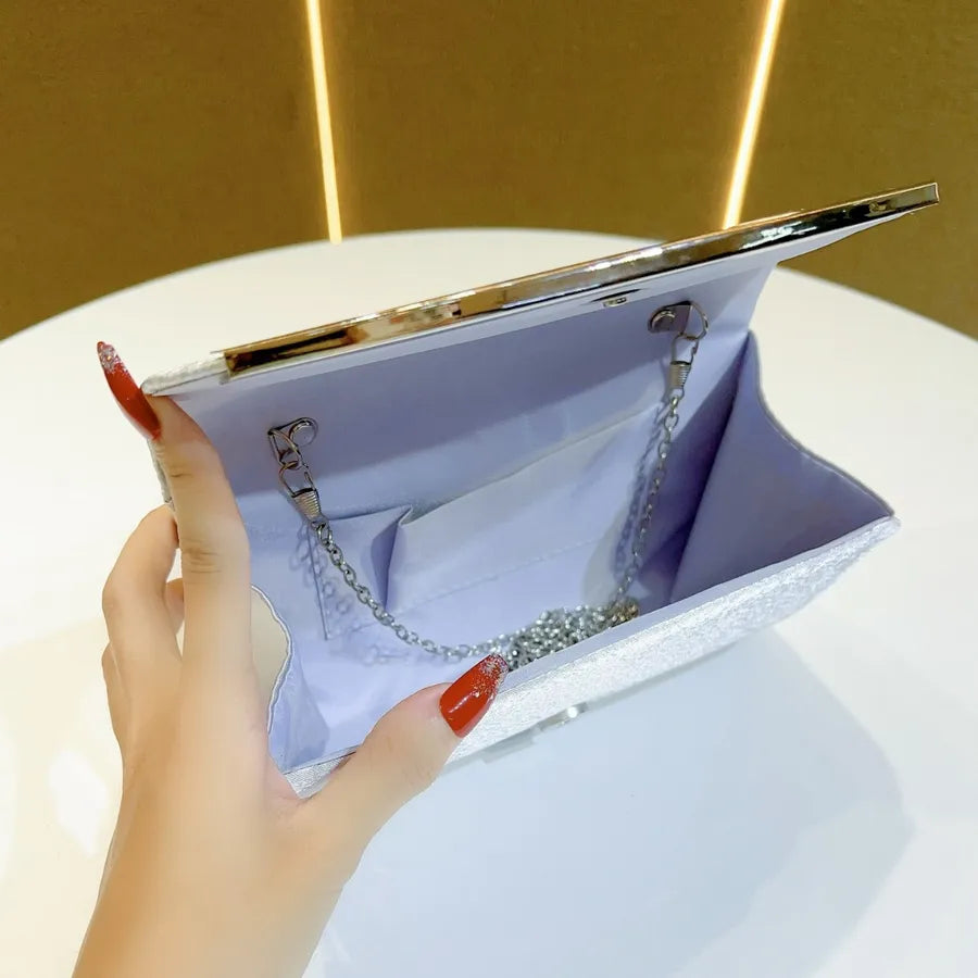 Elegant Diamond Embedded Evening Bag Versatile Ladies Clutch Crossbody Shoulder Bag Polyester Material Envelope Shape