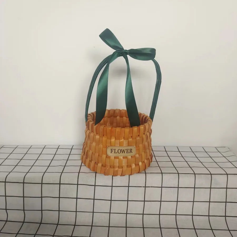 Pastoral Bow Knot Wood Storage Basket