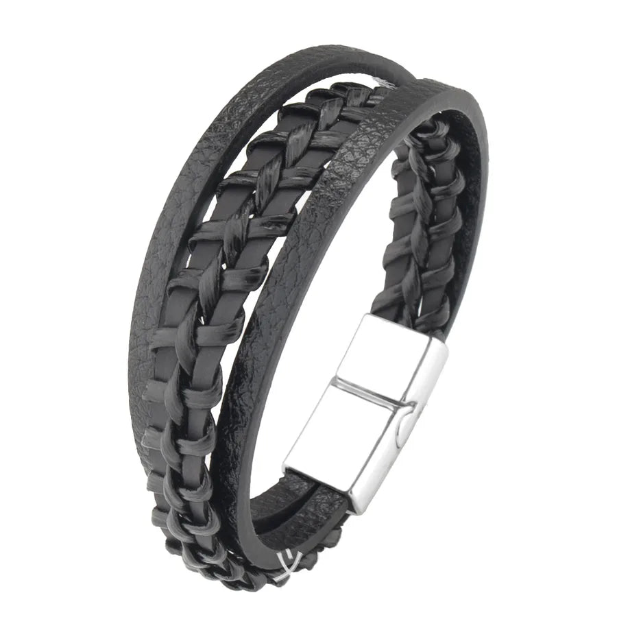 Simple Style Geometric Pu Leather Alloy Plating Men's Bracelets Men Cord & Leather Bracelets