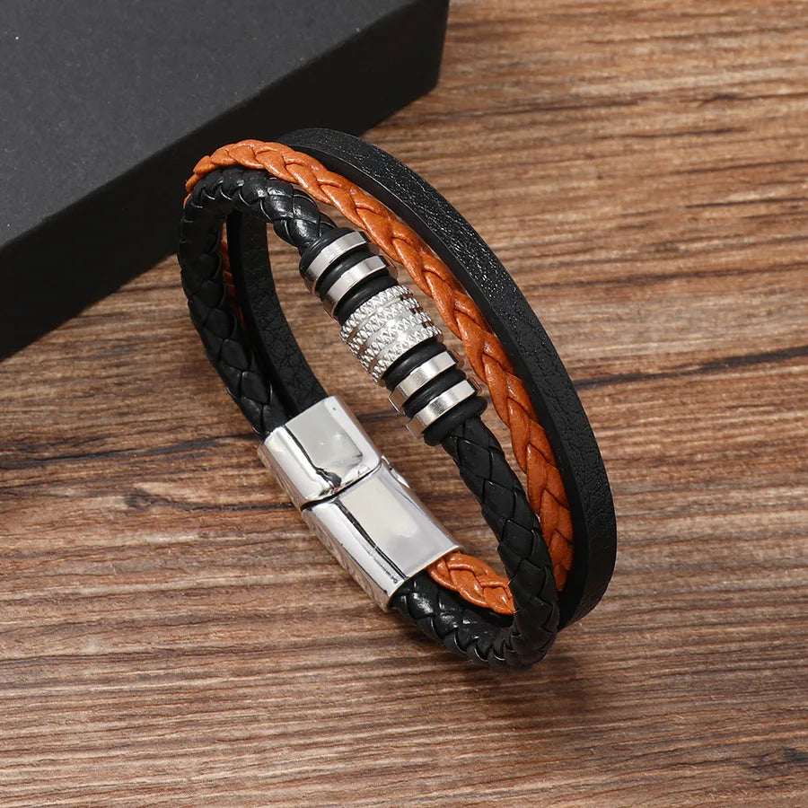 Retro Classic Style Geometric Pu Leather Alloy Men's Bracelets Men Cord & Leather Bracelets