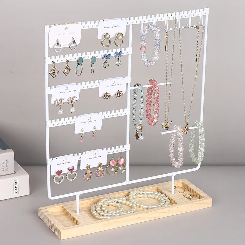 Simple Style Geometric solid wood Iron Jewelry Display