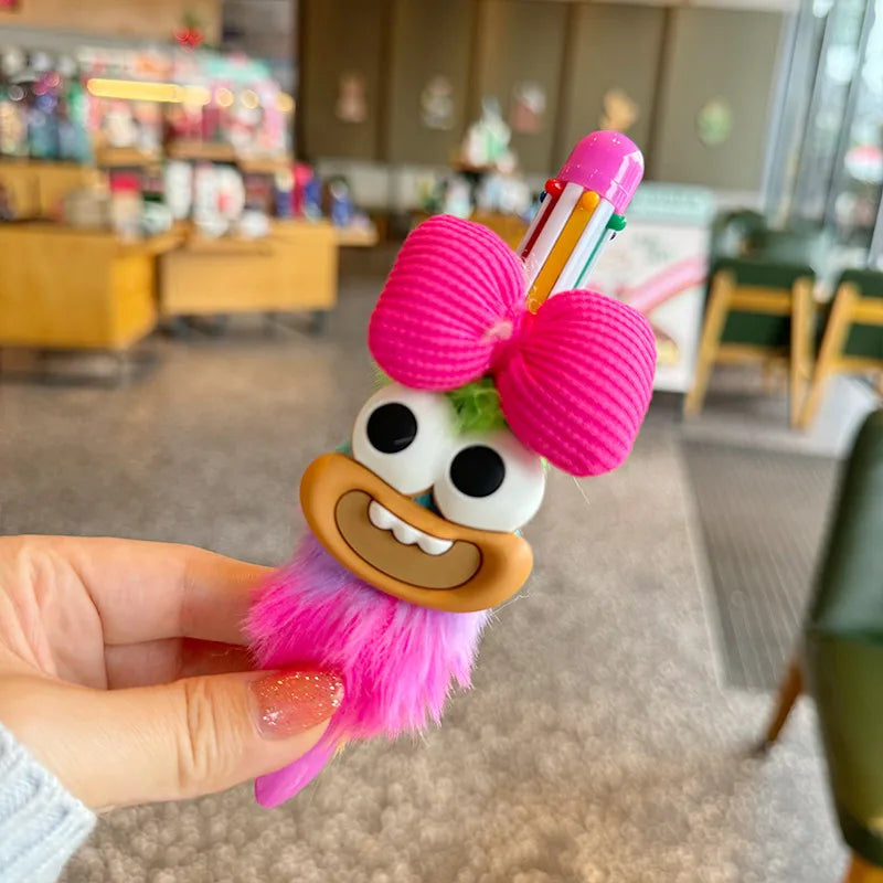 Cartoon Magic Sausage Mouth Plush Retractable Ballpoint Pen Student Rainbow Color Gel Pen Multicolor Cartoon Young Girl Hand Account