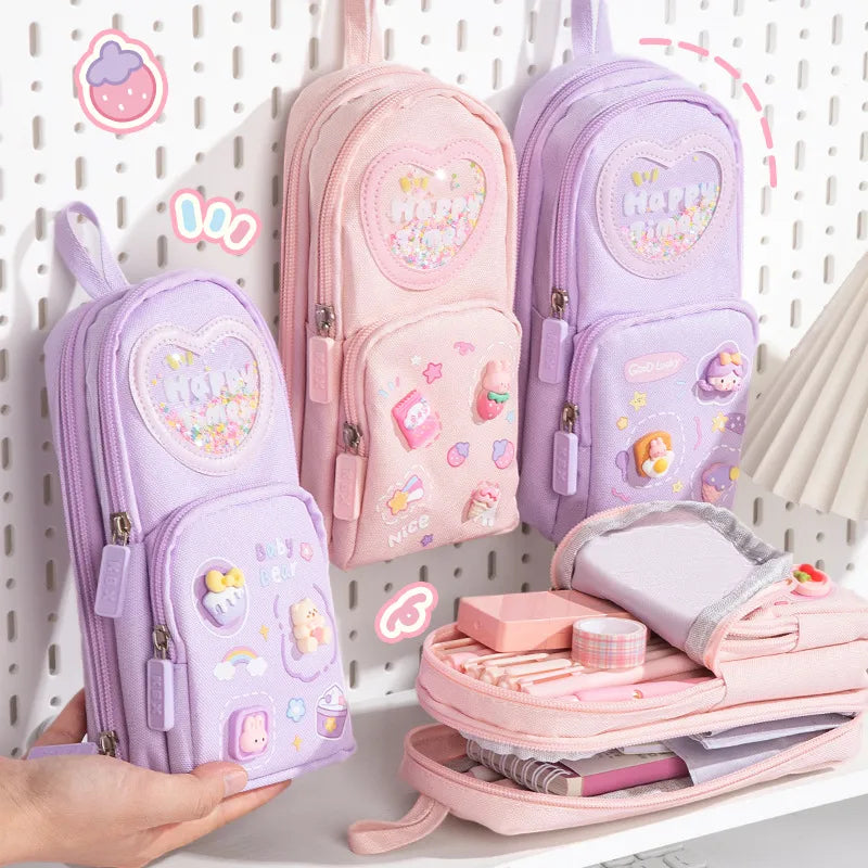 color block cloth learning school princess cute pencil case