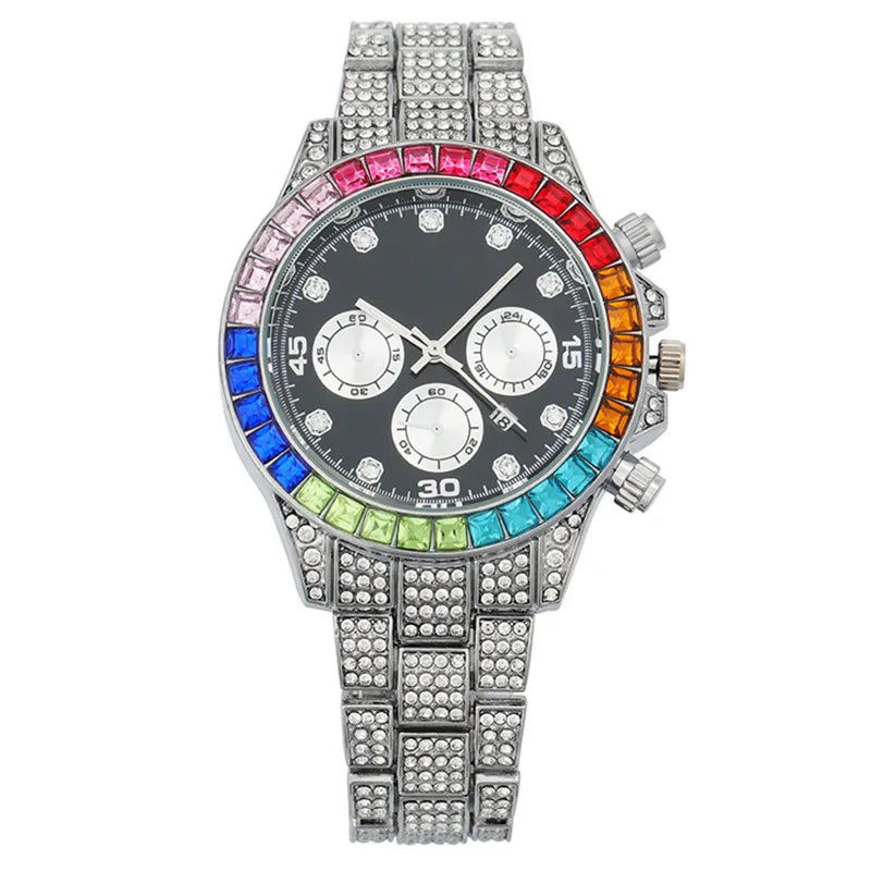 New  Explosions Three Eyes Fashion Color Diamond Calendar Black Disk Diamond Full Diamond Women's Watch Women's Watch Women's Watch