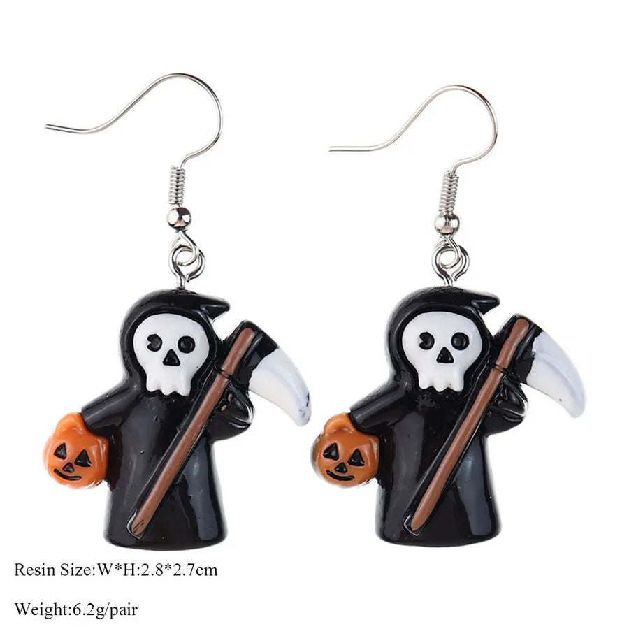 Halloween Series  Ear Rings Scary Funny Personality Skull Spider Ghost Pumpkin Resin Earrings Dangle