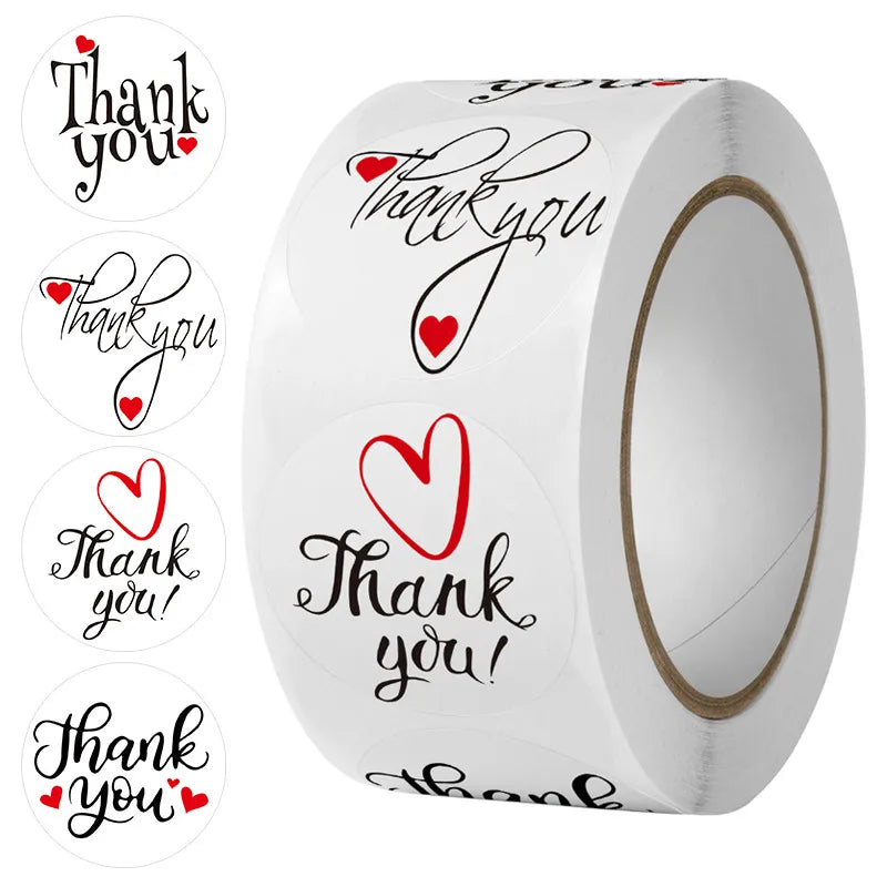 coated paper white thank you reusable adhesive sticker colored loving heart round sealing sticker hand mark sticker