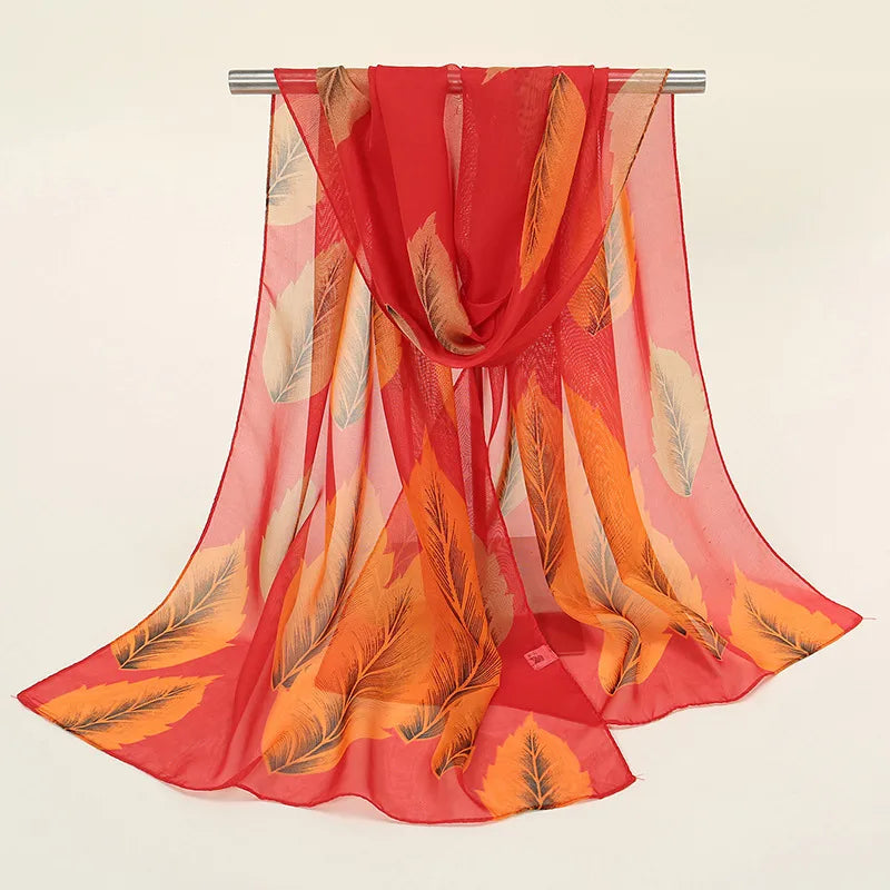 women's sweet color block chiffon printing silk scarf