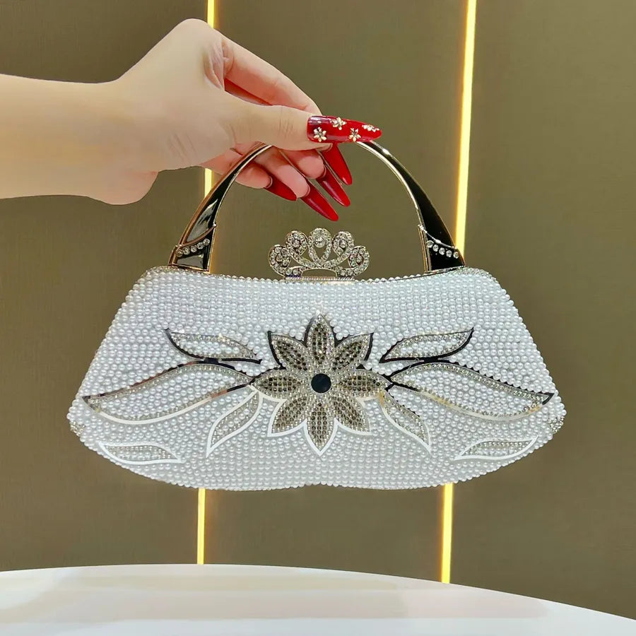 Elegant Evening Bag Fairy Handbag Wedding Reception Clutch High-End Gown Purse Square Polyester Box Bag Fashionable Printed Chain
