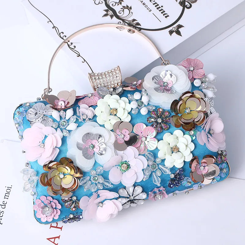 satin flower beading square evening bags