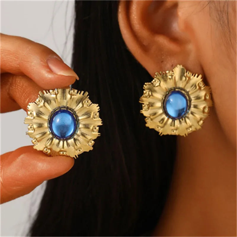 Casual Streetwear Geometric Plating 316 Stainless Steel  December Birthstone Turquoise Zircon 18K Gold Plated Bullet Backs Ear Studs