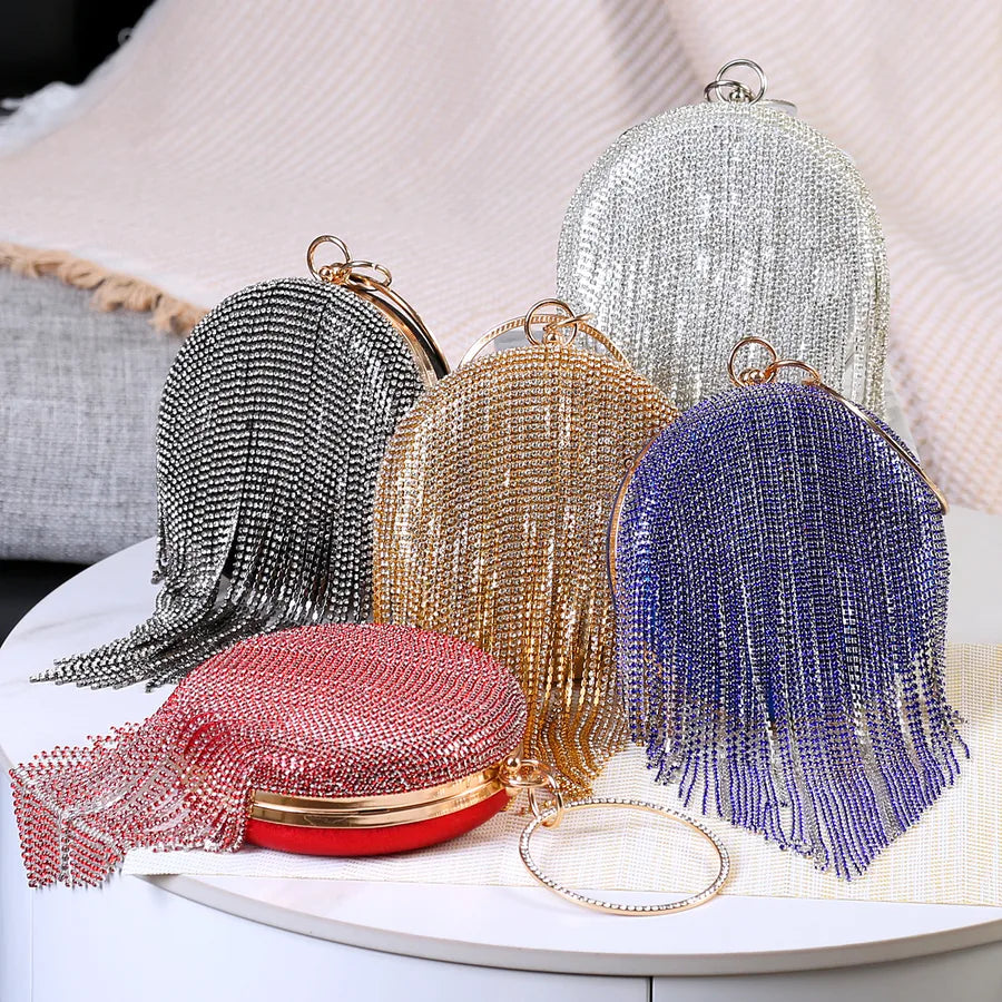Cloth Solid Color Tassel Round Evening Bags