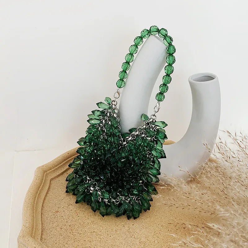 green brown gold arylic solid color weave bucket evening bags