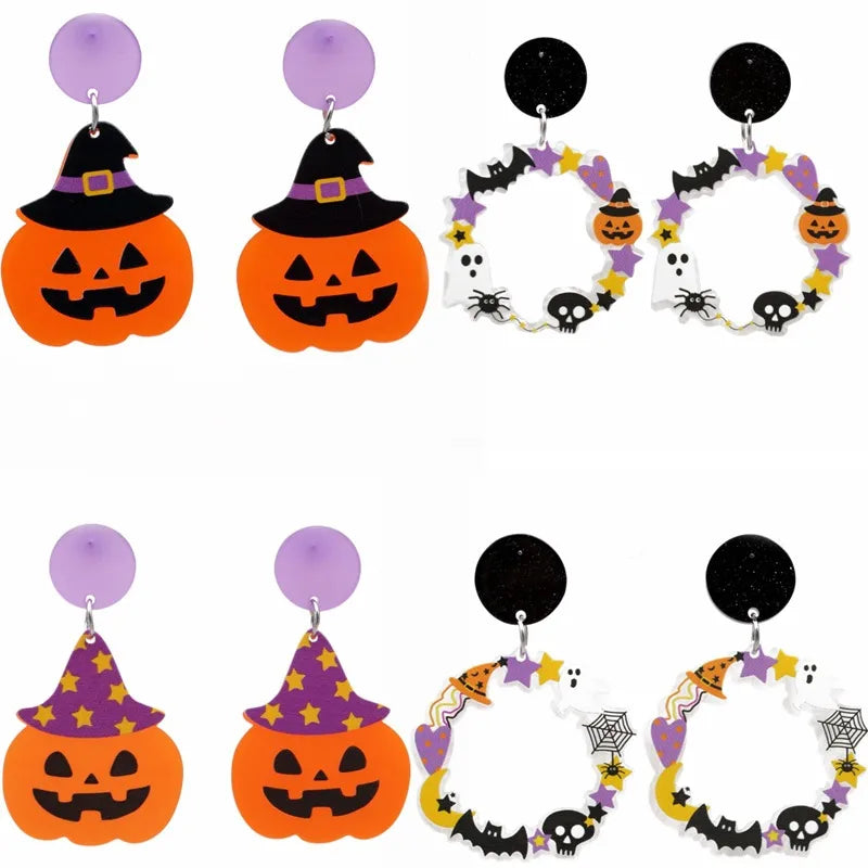 women's men's fashion halloween pattern pumpkin acrylic earrings pattern no inlaid drop earrings