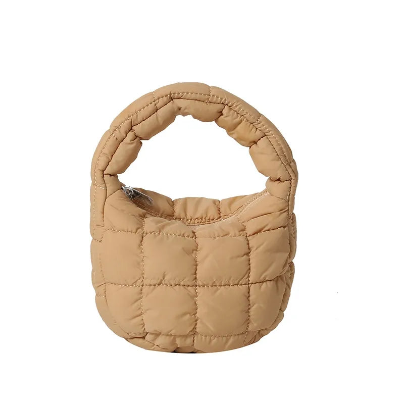 Pleated Plaid Cloud Bag Underarm Bag  New down Cotton Jacket Western Style Fashion Mini Handbag