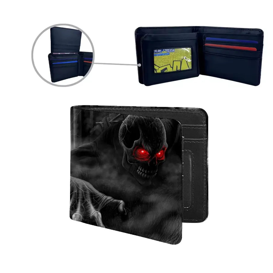 Men's Floral Skull Pu Leather Flip Cover Wallets