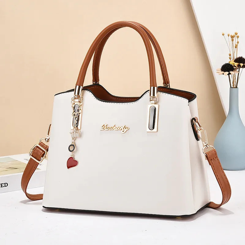 Women's Large Pu Leather Letter Color Block Basic Square Zipper Shoulder Bag Handbag