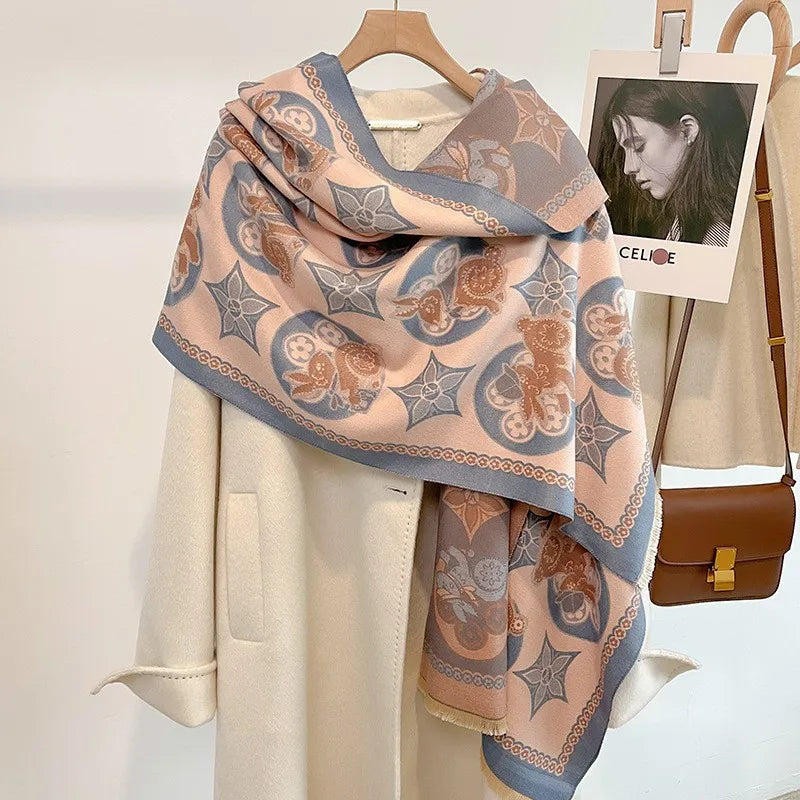 Unisex Basic Color Block Flower Acrylic Scarf
