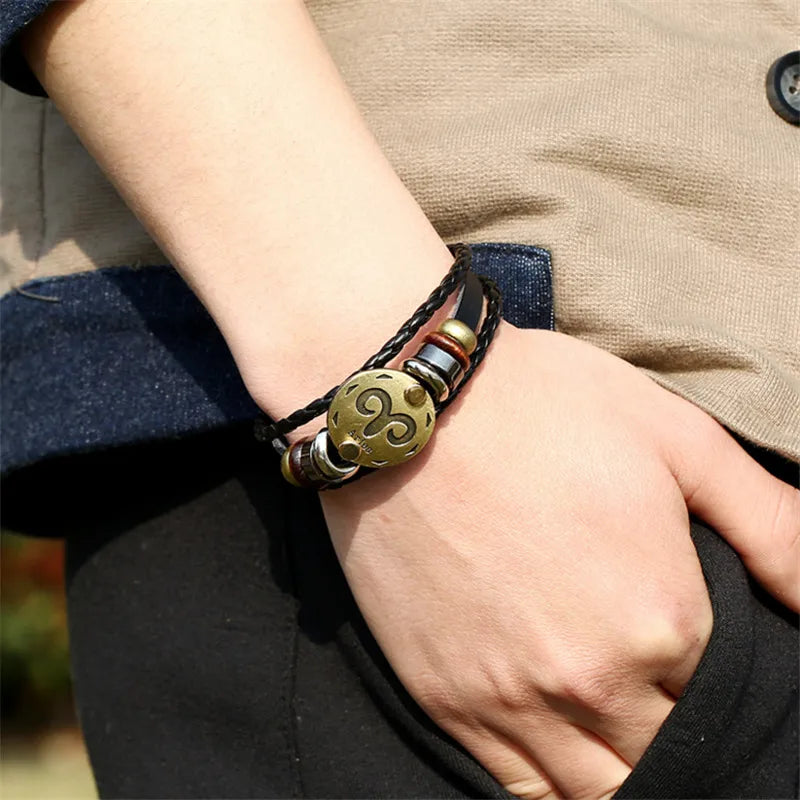 retro streetwear geometric pu leather alloy men's bangle