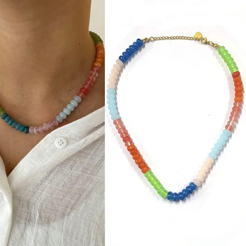 Sweet Geometric natural stone Titanium Steel Necklace In Bulk