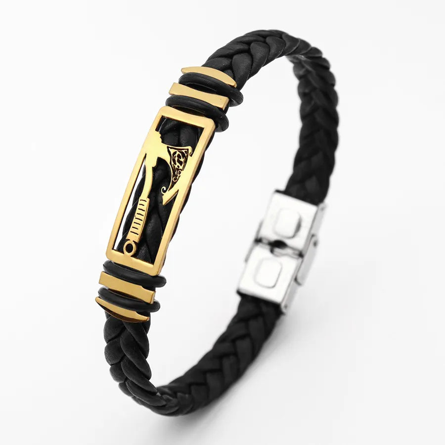 Retro Punk Solid Color Pu Leather Men's Bracelets Men Cord & Leather Bracelets