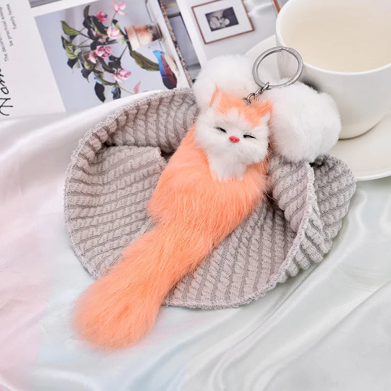 cute fox plush women's bag pendant keychain