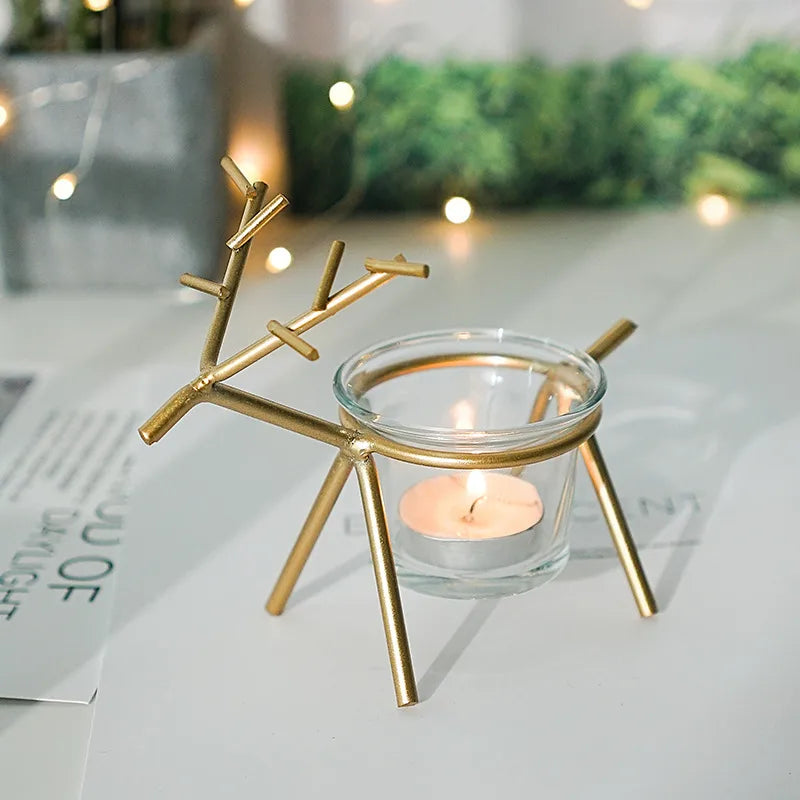 Classic Style Deer Iron candlestick Artificial Decorations