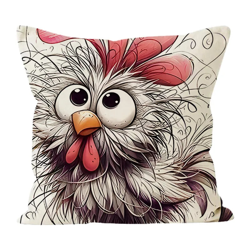 Funny Bird Print Linen Pillowcase New Style Office Cushion Cover Simple Cartoon Design Eco-Friendly Linen Material