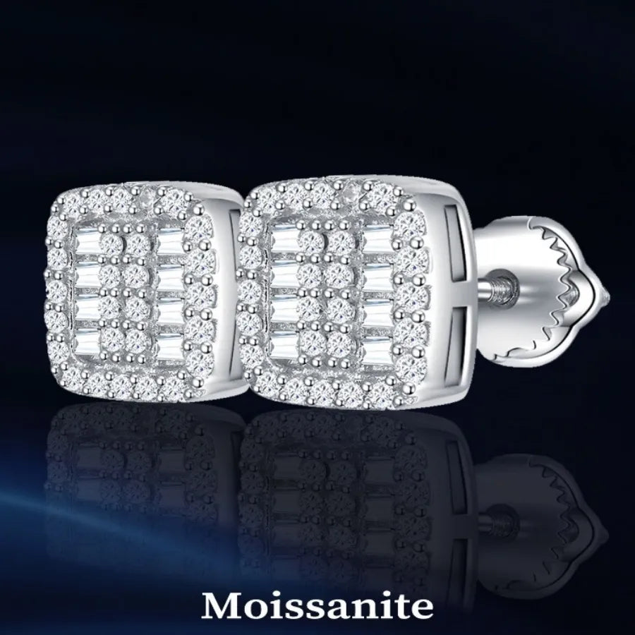 Moissanite 925 Sterling Silver Ear Studs Chess Pieces White Gold Plated Ear Studs
