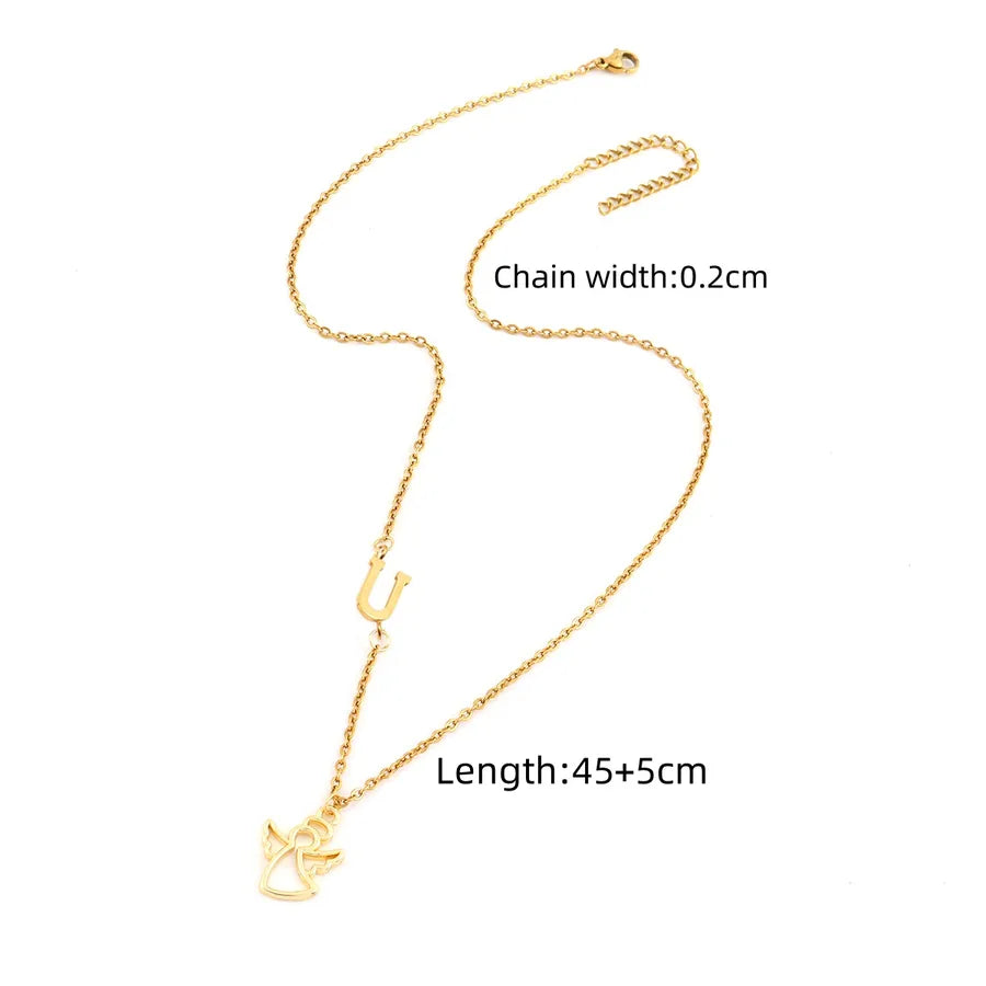 Wholesale Jewelry Elegant Simple Style Classic Style Angel Letter 201 Stainless Steel 304 Stainless Steel Copper cable chain Pendant Necklace