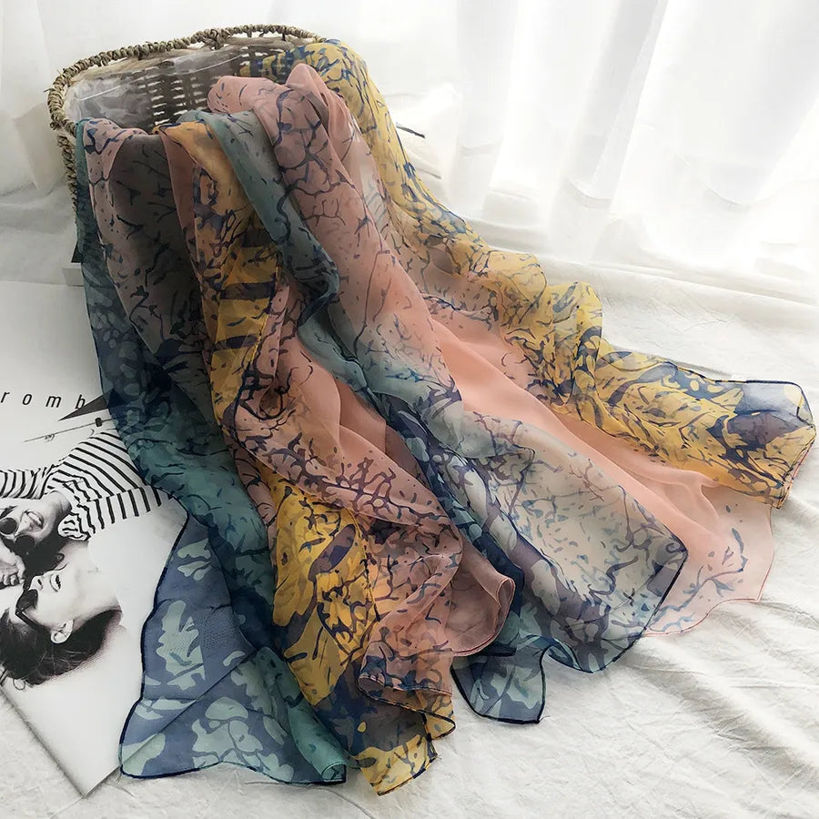 women's streetwear gradient color flower ice silk soft yarn scarves & gloves