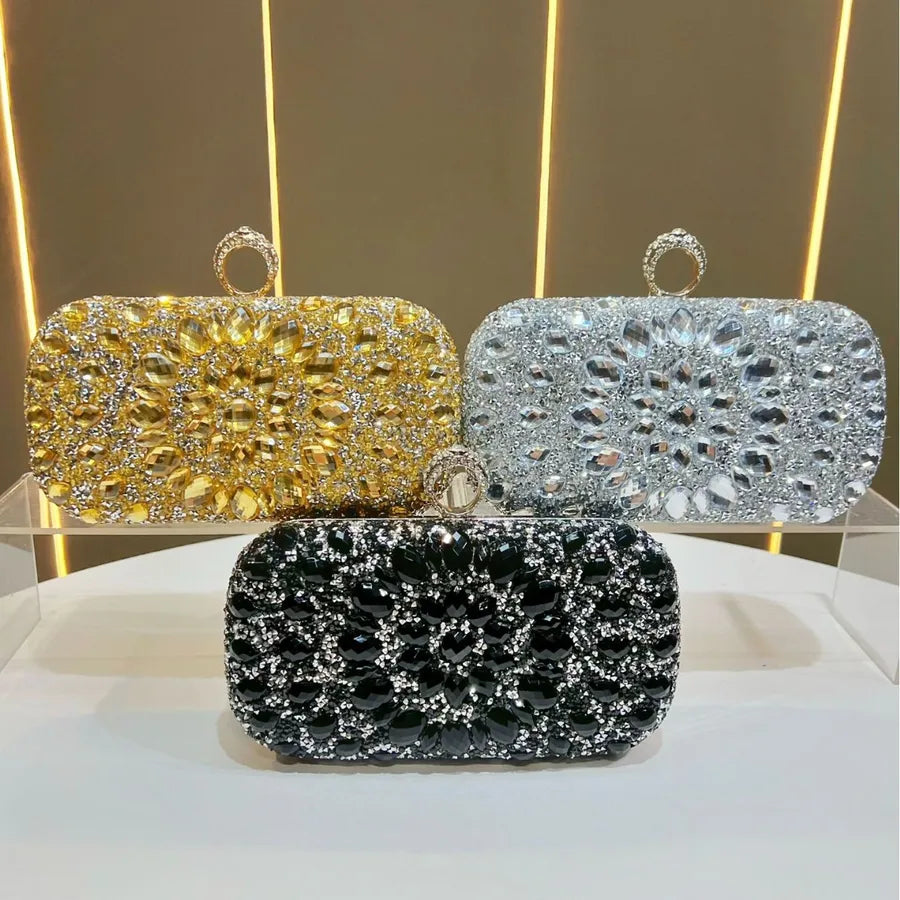 Fashionable Diamond Embedded Evening Bag Women's Clutch Shoulder Crossbody Bag For Banquet And Party Polyester Square Bag