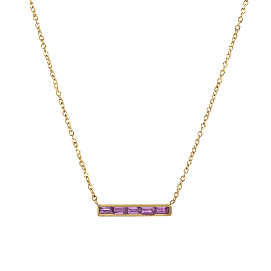 Wholesale Jewelry Lady Simple Style Shiny Rectangle 304 Stainless Steel Zircon 18K Gold Plated cable chain Pendant Necklace