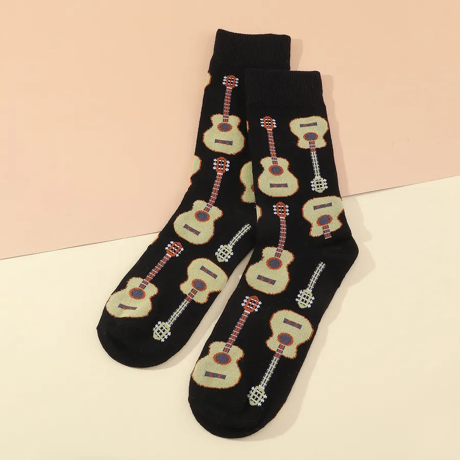 men's simple style guitar cotton socks