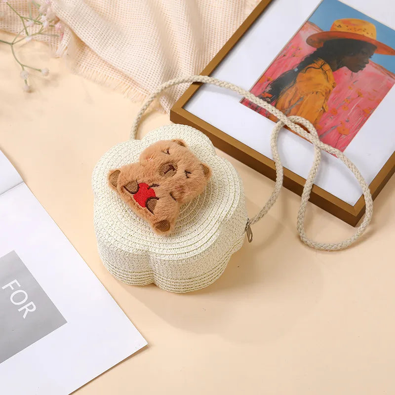 Summer Woven Bag  New Children's Cute Capibala Seaside Vacation Straw Woven Bag Crossbody Coin Purse