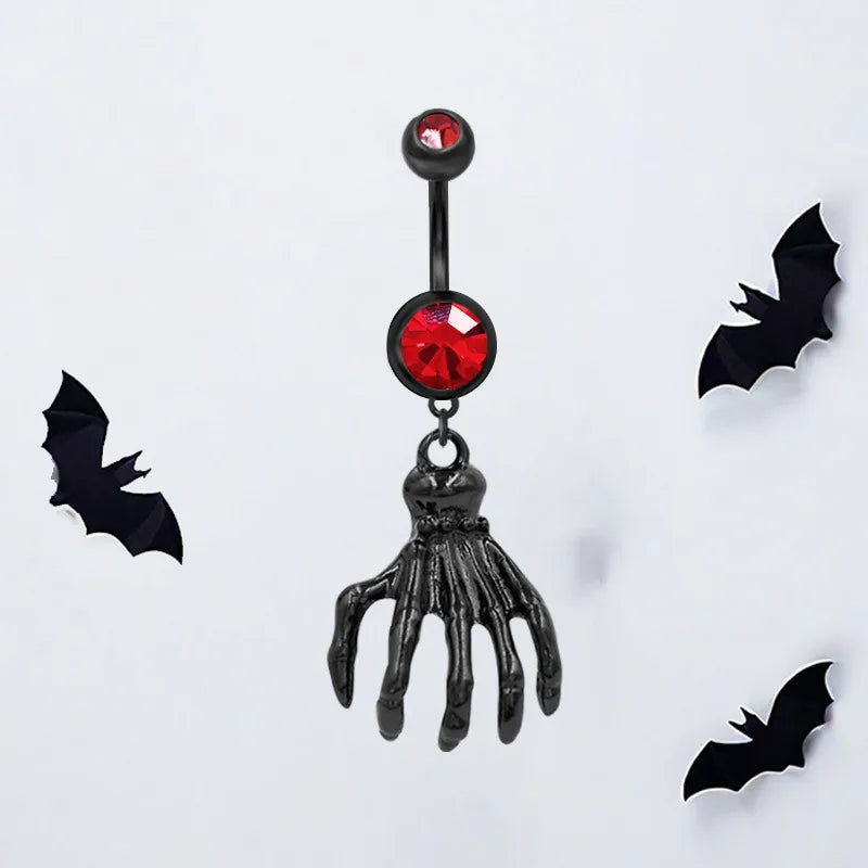 Dark Series Halloween Heart Shaped Zircon Pendant Belly Button Ring Body Piercing Human Form Geometric Pattern Unisex Design