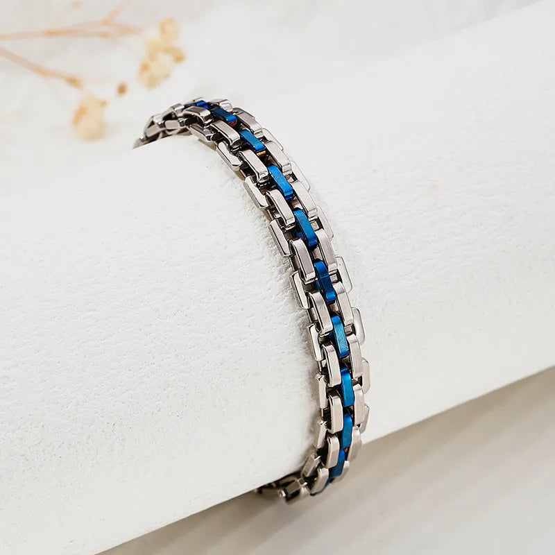 modern style roman style british style stripe stainless steel criss cross metal button chain bracelets