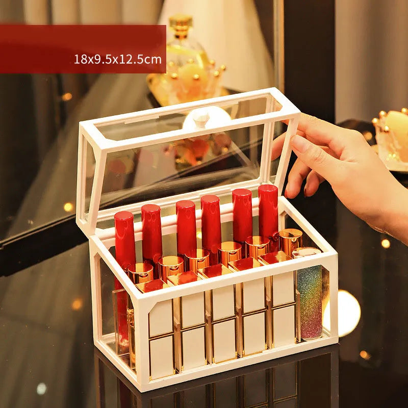 Internet Red Lipstick Storage Box Dustproof Desktop Lip Glaze Multi-Grid Cosmetic Lipstick Rack Storage and Fidelous Box Transparent with Lid