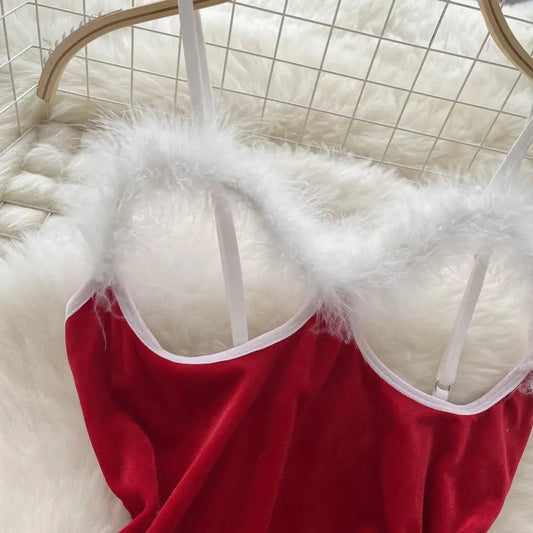 Women's Christmas Sexy Solid Color Sexy Lingerie Sets Party Jumpsuit Mid Waist Thong Sexy Lingerie