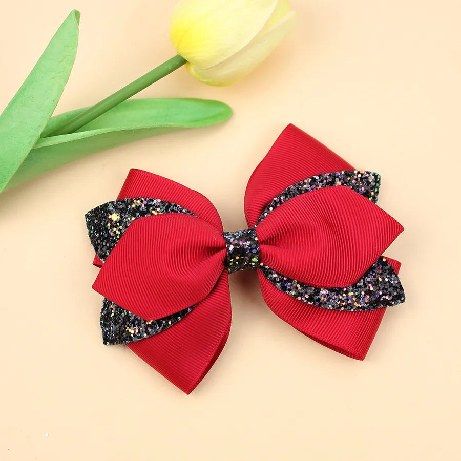 Europe and the United States new double-layer children's glitter film bow hair accessories girls hair clips cute girls hair accessories