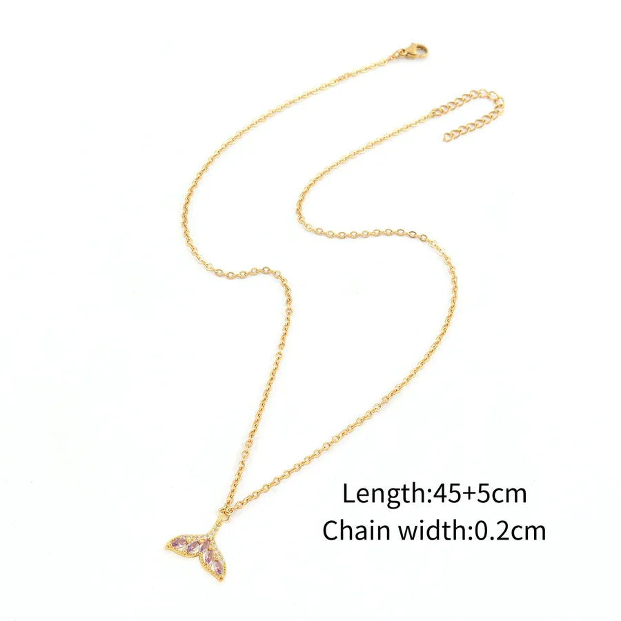 Wholesale Jewelry Elegant Simple Style Classic Style Fish Tail 201 Stainless Steel Copper Artificial Crystal cable chain Pendant Necklace
