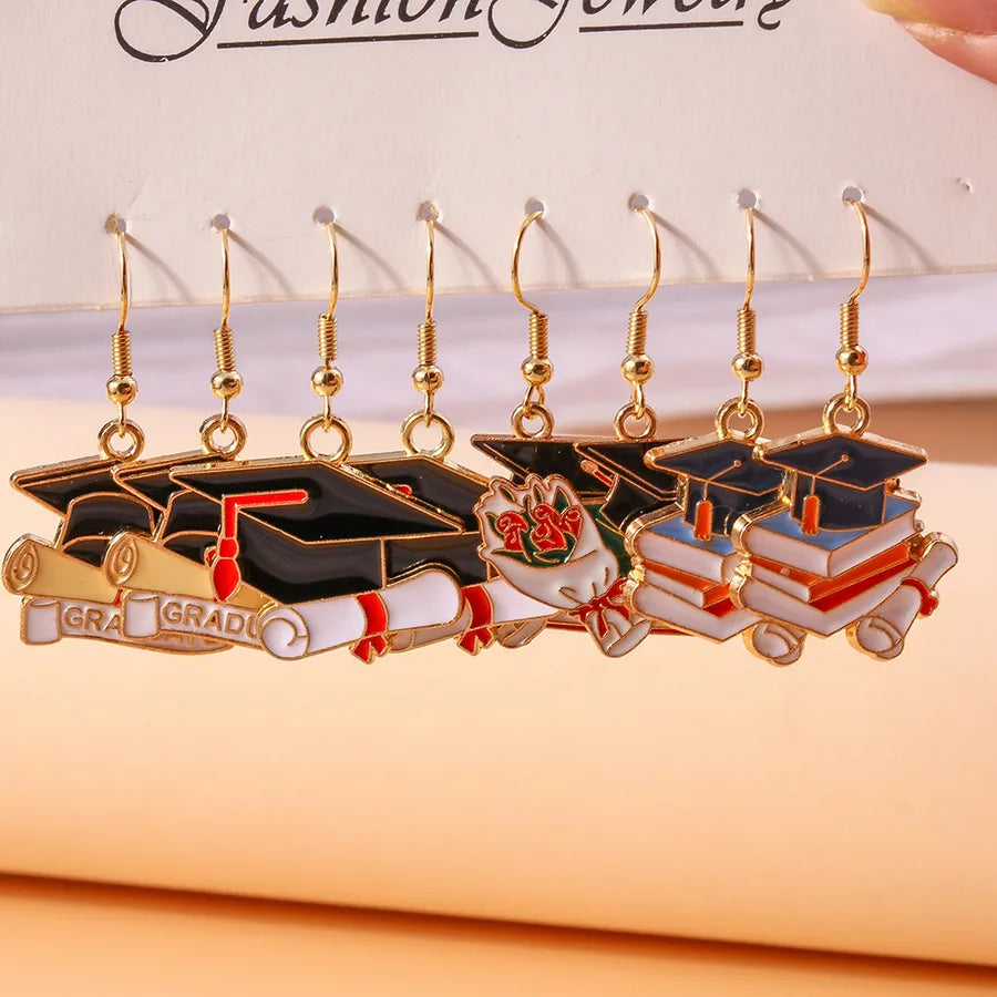 Style Graduation Cap Letter Earrings Set Zinc Alloy Geometric Pattern Basic Style Women's Jewelry